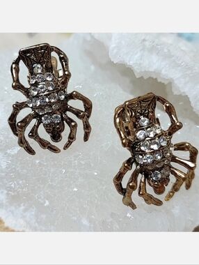 Spider Spiders Gold Tone Clear Crystal Rhinestone Bug Hair Jewelry Clips NEW